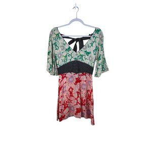 Topshop Womens Floral Patchwork Bell Sleeve Mini Dress 4 Multicolor